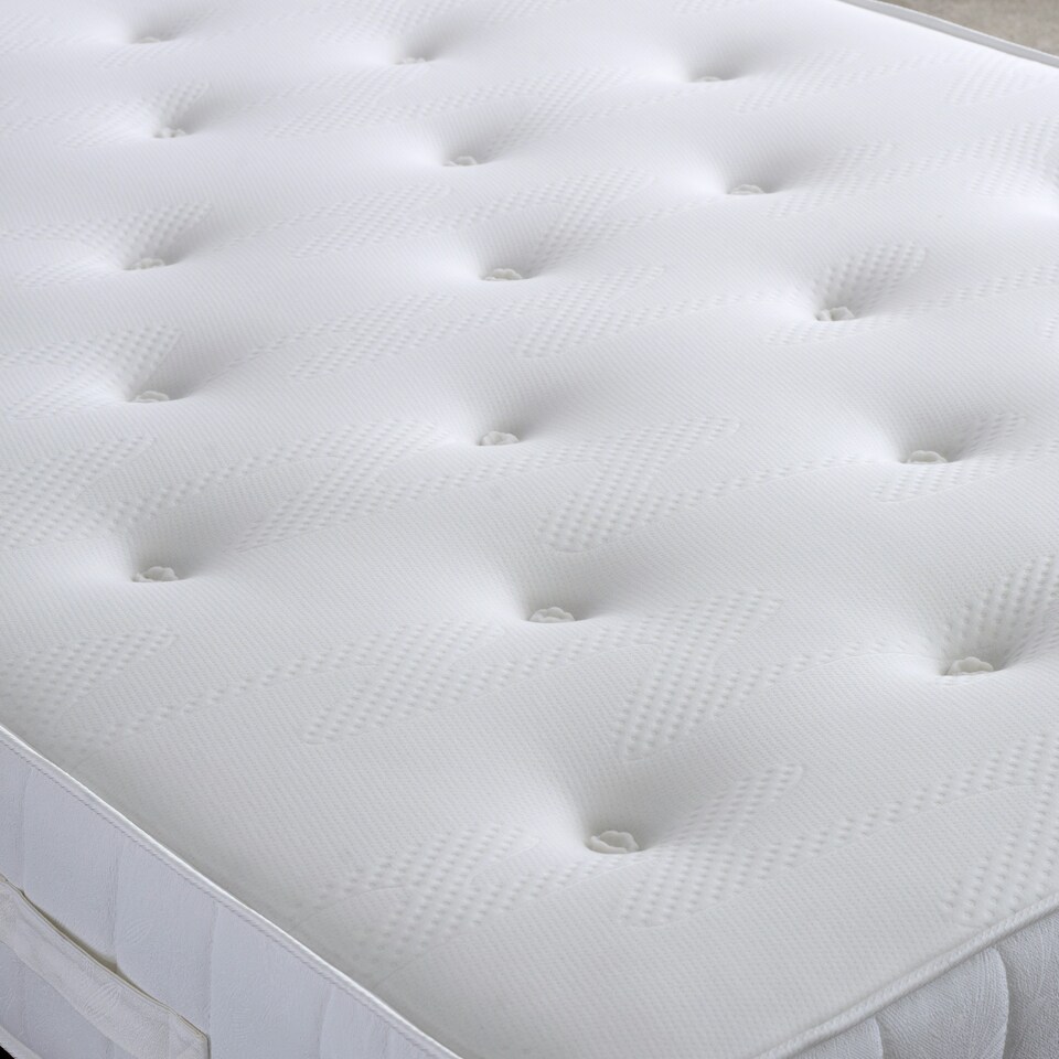 image 1 of Memory Maestro Memory Foam Blue Plush Velvet Divan Set And Pearl Headboard Double