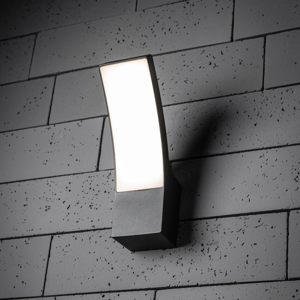 image 1 of CGC Millie 12W Black Curved LED Outdoor Wall Light Diecast Aluminium Opal Diffuser 4000K IP54 | Black | Black | Height: 24.3 cm Width: 8 cm Depth: 15.9 cm