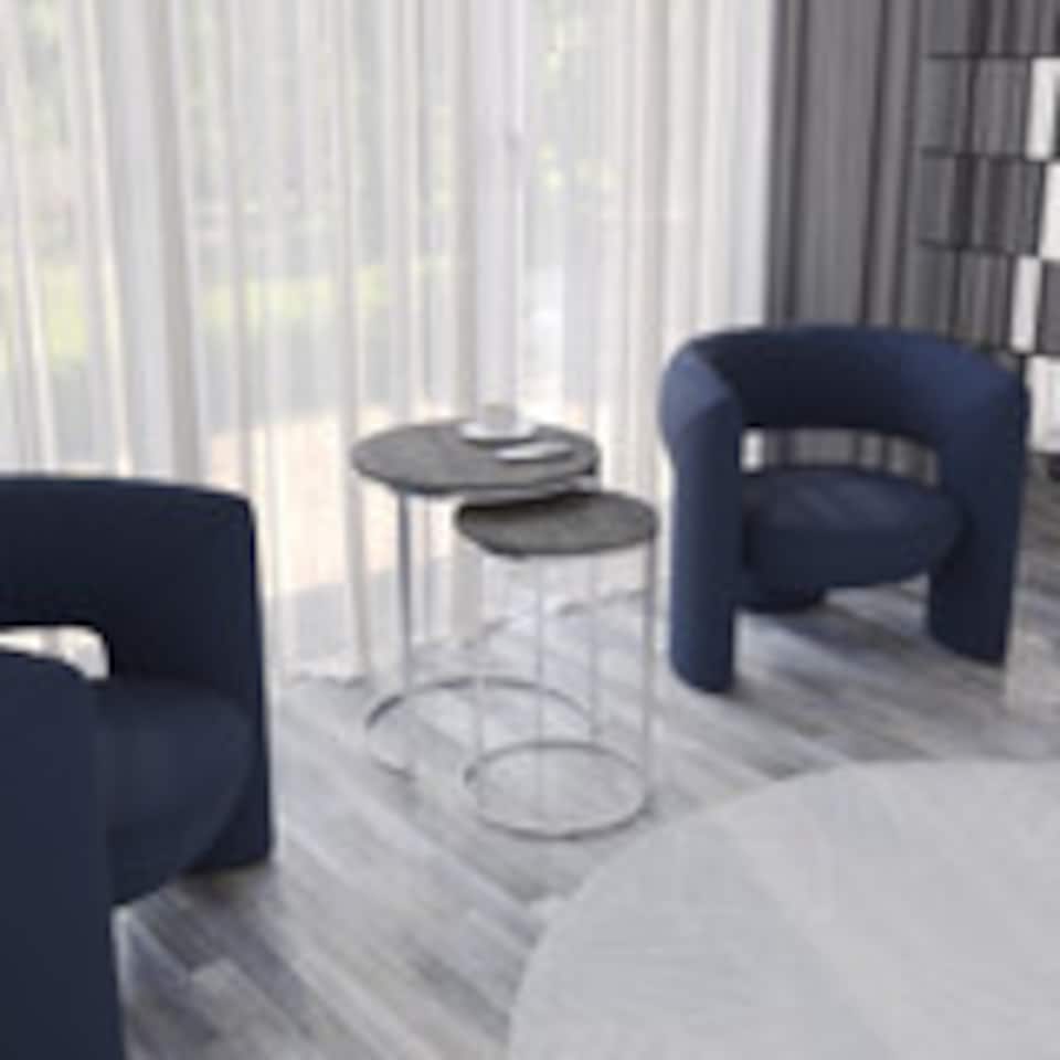 image 1 of 2Pc Round Nesting Stackable Sofa Side Bedside End Table Set Wood Top Metal Legs | Multi | Black Marble Top with Chrome Legs
