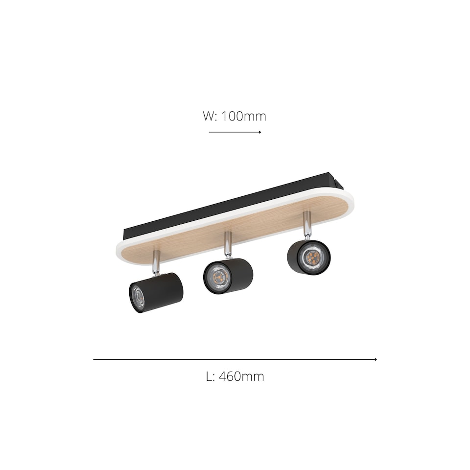 image 1 of EGLO Rimbocchi Natural Wood & Steel Modern 3 Light Spotlight