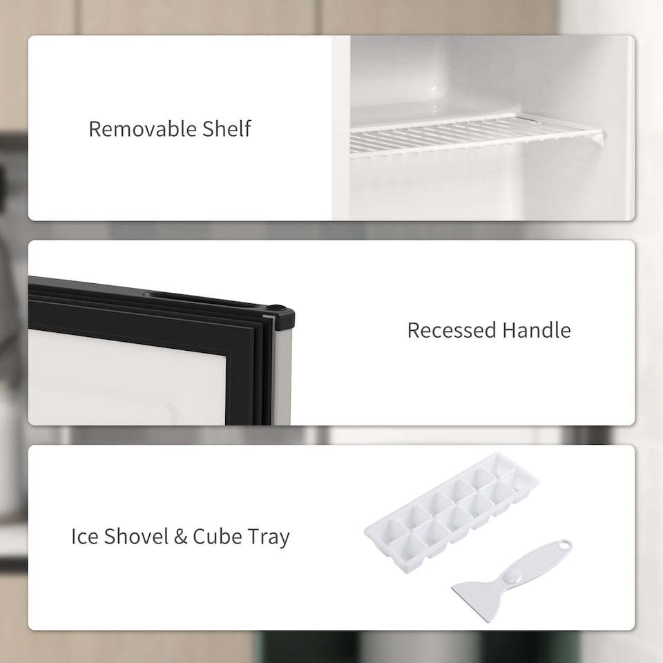 image 1 of HOMCOM Tabletop Mini Freezer with 35 Litre Capacity, Small Freezer with Reversible Door, Adjustable Temperature and Removable Wire Shelf for Bedrooms, Home Office, Silver Tone | Silver