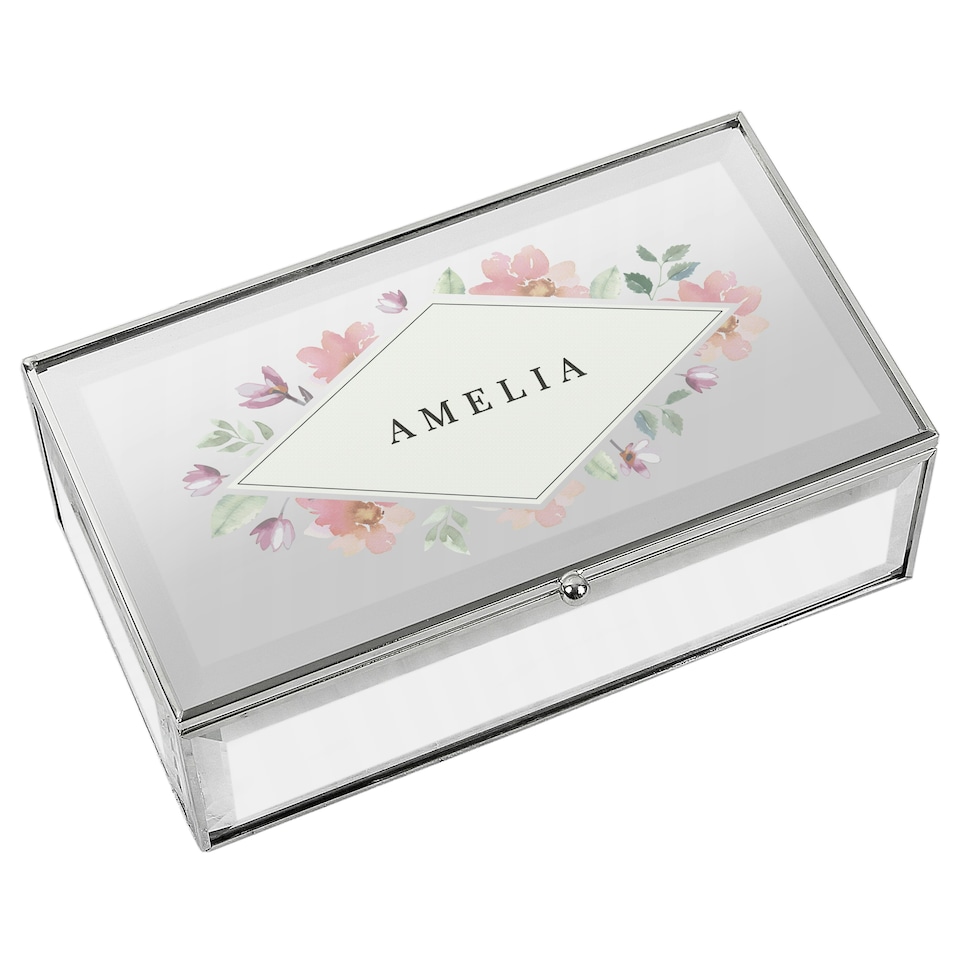 image 1 of Personalised Floral Watercolour Mirrored Jewellery Box