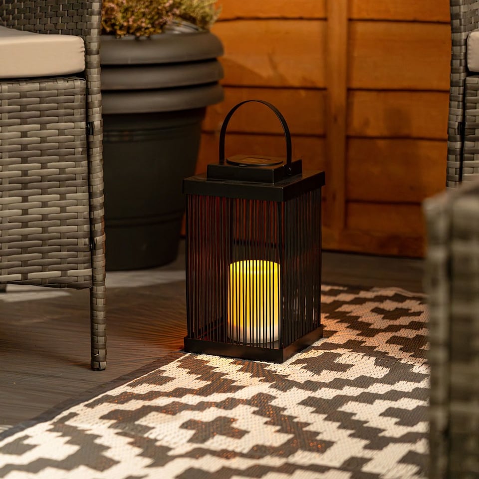 image 1 of ValueLights Dancing Candlelight Black Outdoor Solar Lantern | Black