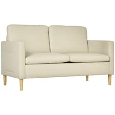 HOMCOM 2 Seater Sofa Modern Fabric Couch with Wood Legs and 2 Pockets Beige