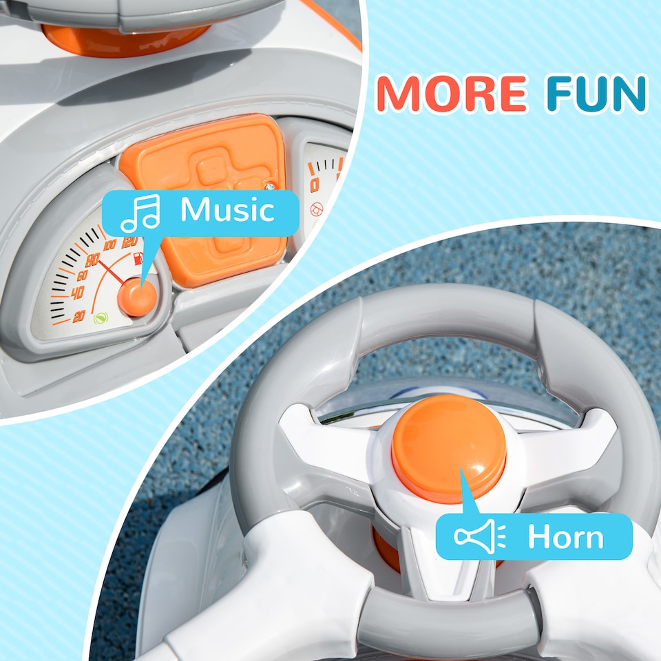 image 1 of AIYAPLAY 3 in 1 Ride on Push Car, Cartoon Robot Theme Foot to Floor Slider, Baby Push Along Car with Parent Handle, Light Music Horn, Underneath Storage, for Boys Girls 12-36 Months - White | White | White