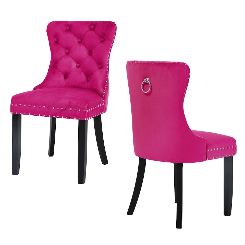 image 1 of Groundlevel Set of 2 Studded Luxurious Velvet Dining Chairs with Ring Knocker | Pink | Pink