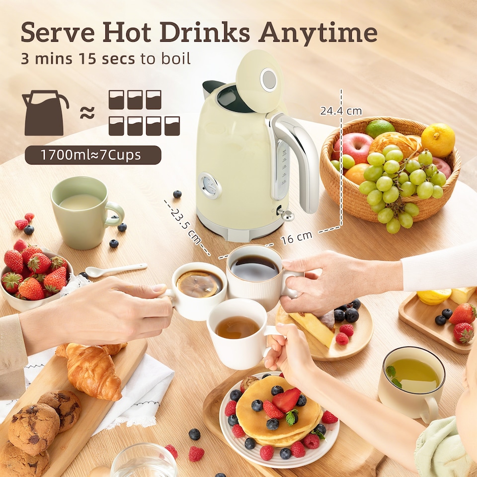 image 1 of HOMCOM Retro Kettle and Toaster Set with Temperature Gauge, 1.7L 3000W Rapid Boil Jug Kettle with Otter Thermostat, Limescale Filter, 4 Slice Toaster with 7 Browning Controls, Crumb Tray, Cream | Cream