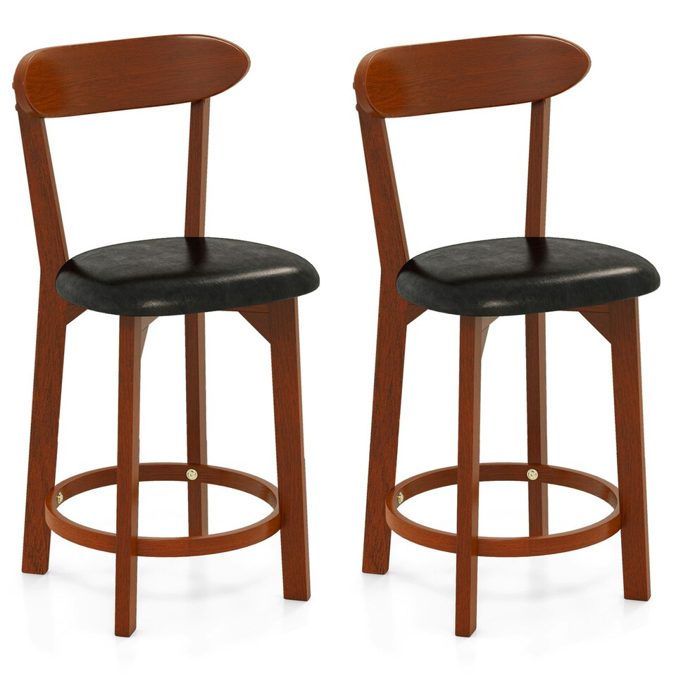 image 1 of COSTWAY Bar Stools Set of 2 Upholstered Kitchen Stools 60cm Brown