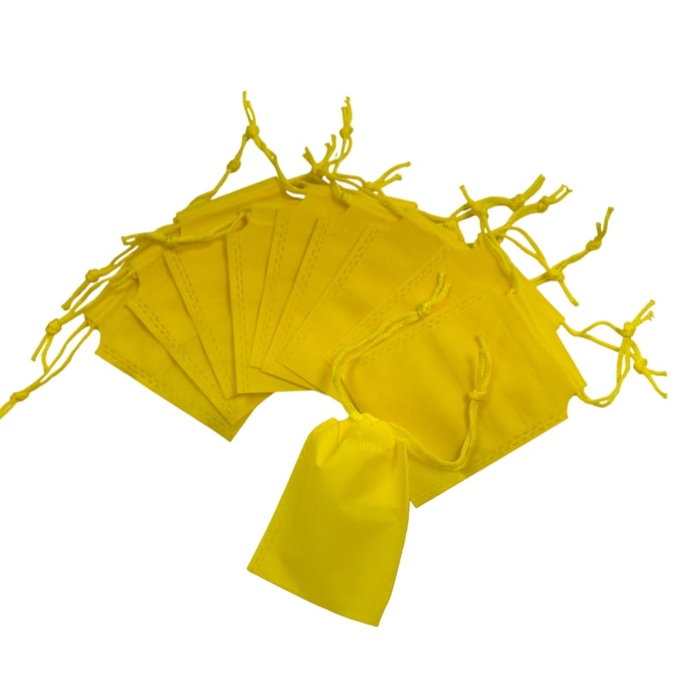 image 1 of Pack of 25 Yellow Coloured 12x9cm Non-Woven Drawstring Bags | Yellow