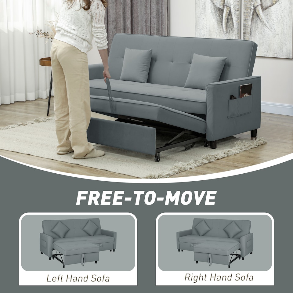 image 1 of HOMCOM Sectional Sofa Bed, L-Shaped 3 Seater Sofa Bed, Reversible Sleeper Sofa with Pull Out Couch Bed, Cushions, Fabric Futon Sofa Bed for Living Room, Grey | Grey | One Size