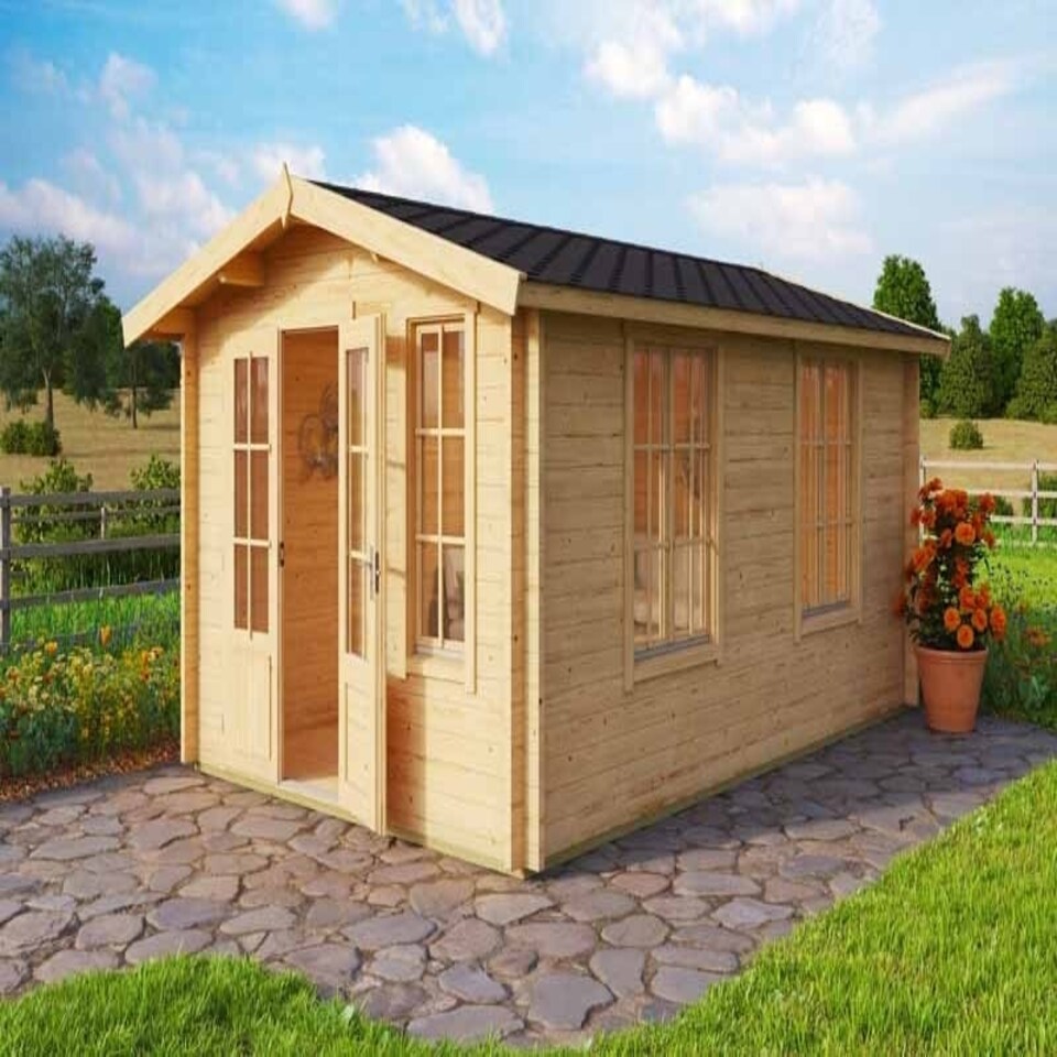 image 1 of Alexandra-Log Cabin, Wooden Garden Room, Timber Summerhouse, Home Office - L535 x W347.6 x H245.1 cm Brown