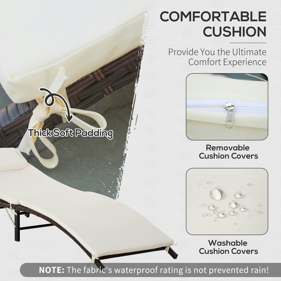 image 1 of Outsunny Folding Rattan Sun Lounger Outdoor Chair with Cushion
