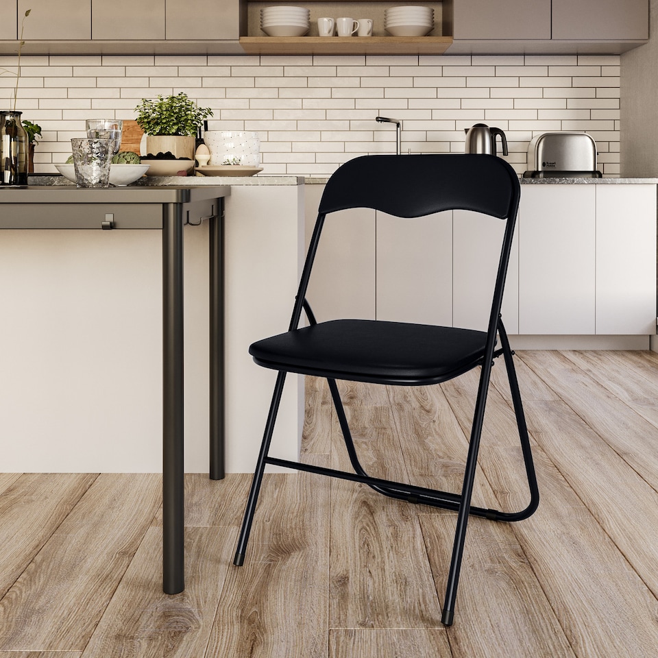image 1 of 4-Pc Folding Chair Set with Cushioned PVC Seat and Back | Black | 4