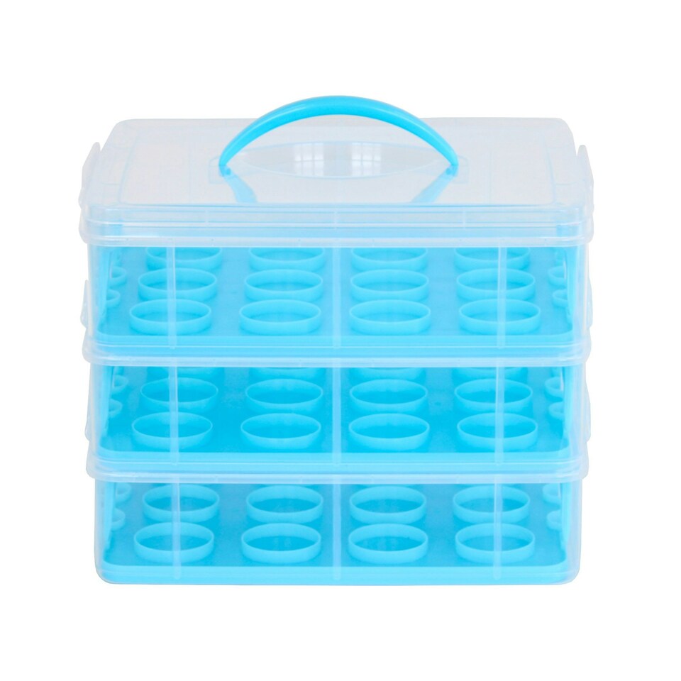 image 1 of Oypla Blue 3 Tier 36 Cupcake Plastic Carrier Holder Storage Container Blue