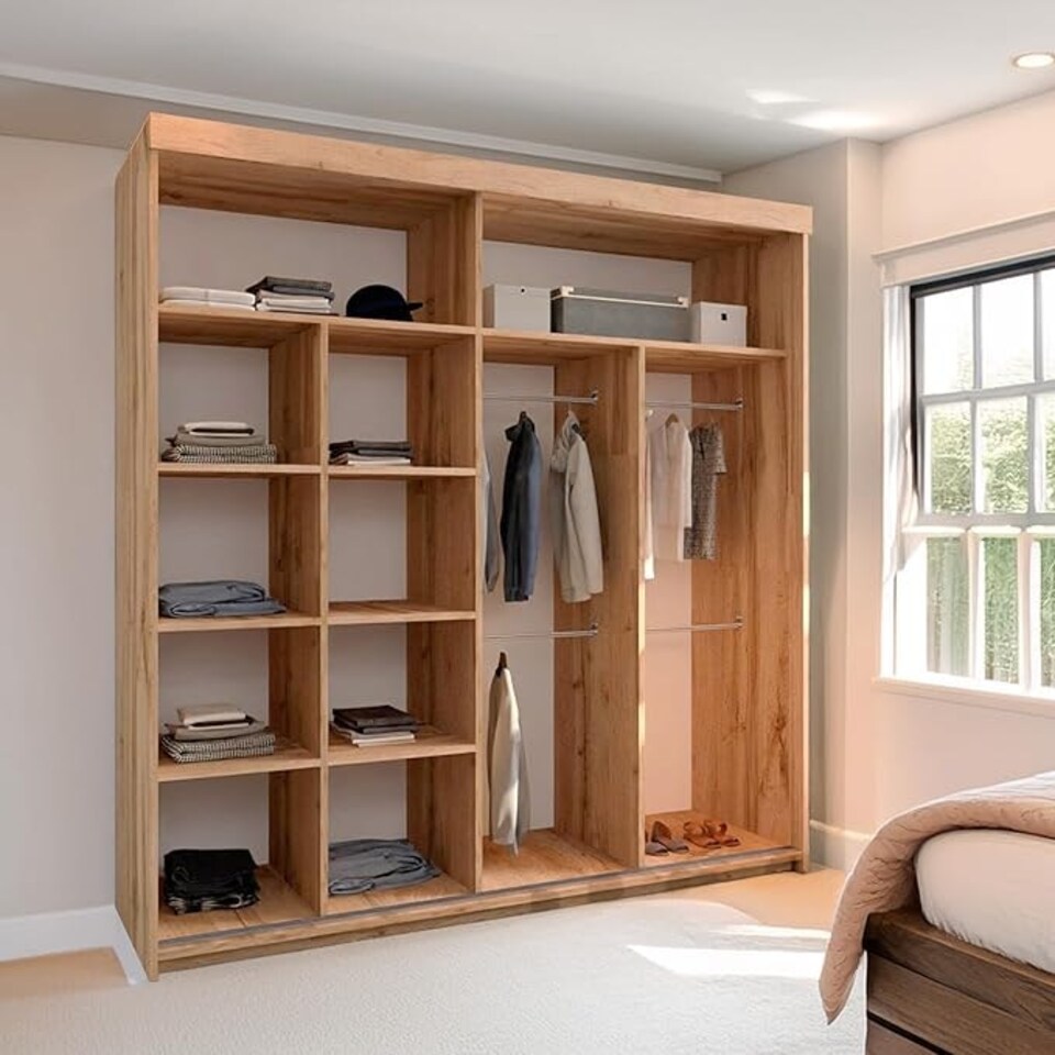 image 1 of Modern Oak Sliding Wardrobe 203cm Double Door Brown | 203cm