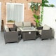 image 10 of Outsunny 5 PCs Rattan Garden Furniture Set with Gas Fire Pit Table, Brown