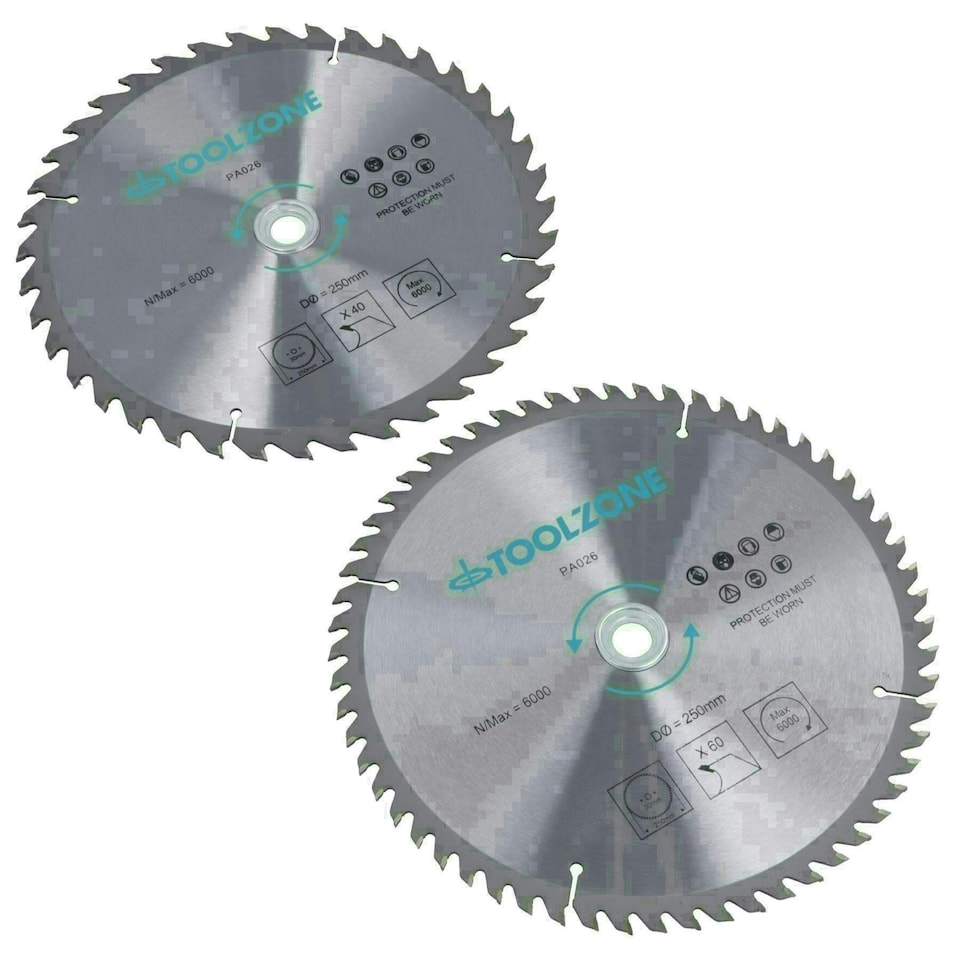 image 1 of 2pc 250mm TCT Circular Saw Blades 40 and 60 Teeth with Adapter Rings TE321