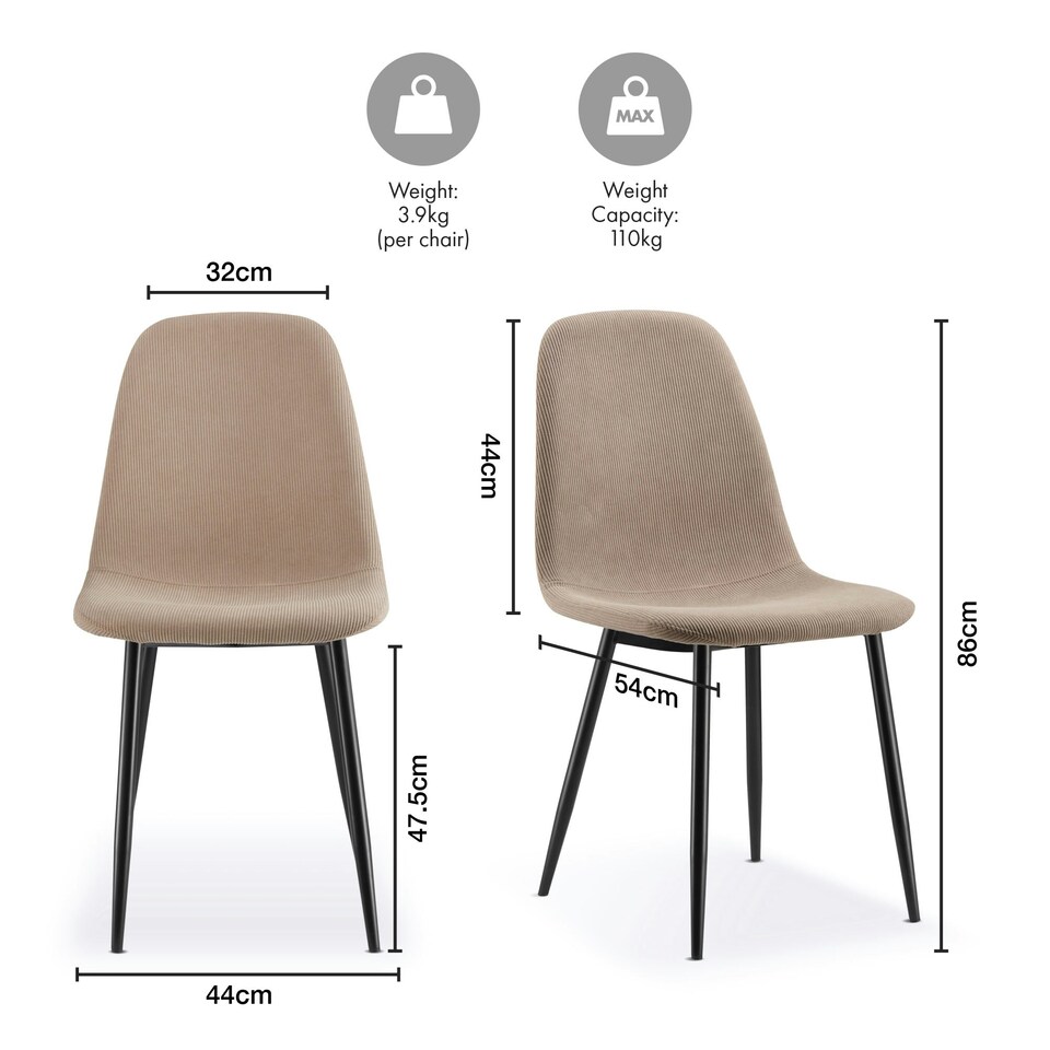 image 1 of VonHaus Cavell Cord Textured Set of 2 Dining Chairs