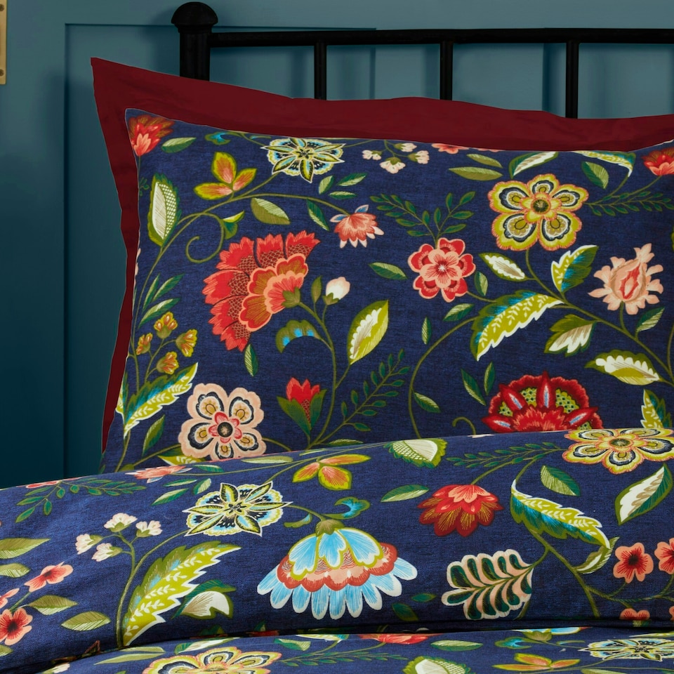 image 1 of Portfolio Home Marla Floral Soft Easy Care Bed Linen Bedding Duvet Cover Quilt Set With Pillow Case Blue | Single