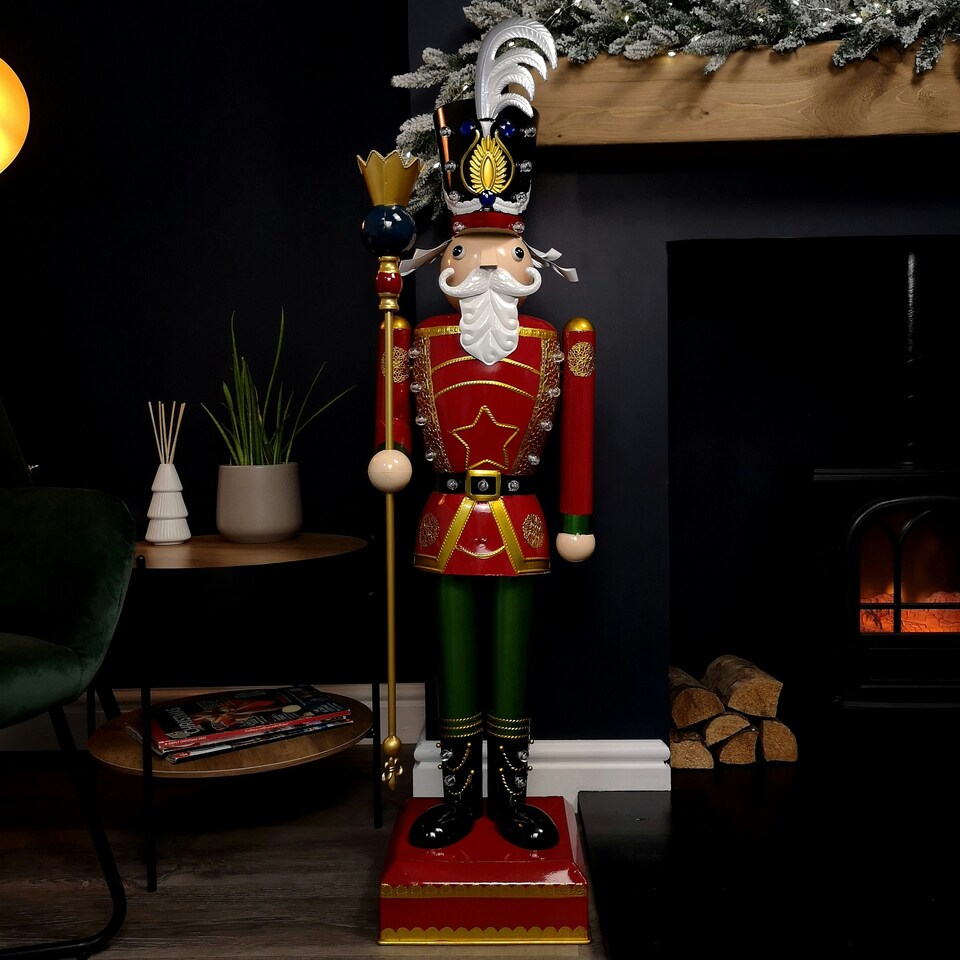 image 1 of 119cm Light Up Nutcracker Soldier LED Christmas Wooden Ornament Home Decoration