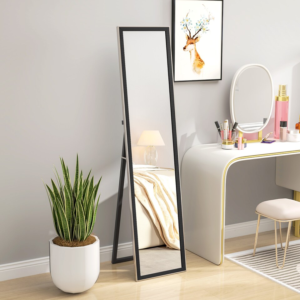 image 1 of HOMCOM Full Length Mirror, 37  157cm Wall Mounted, Leaning, Free Standing Mirror, Framed Full Body Mirror for Living Room, Bedroom, Black