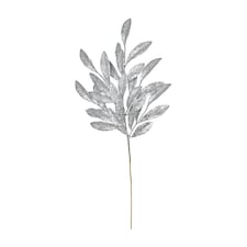 Artificial Glitter Bay Leaf Spray Silver - H60cm