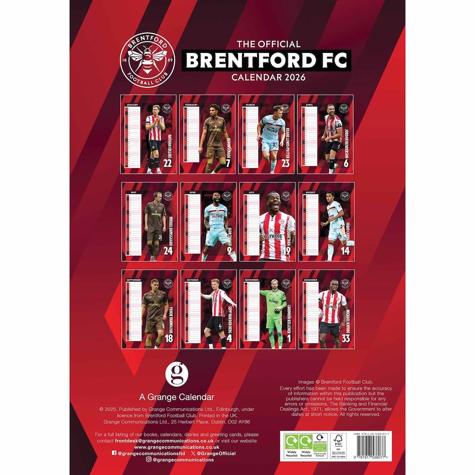 image 1 of BRENTFORD FC 2026 A3 CALENDAR