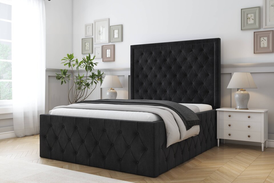 image 1 of Sloomy Vienna Black Naples Bed Frame With Mattress With 50" Upholstered Headboard 6' Super King