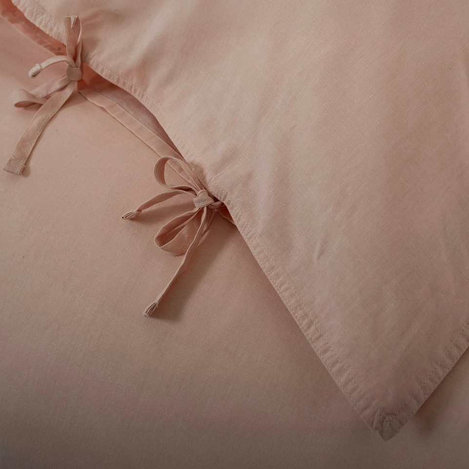 image 1 of 100% Washed Cotton Duvet Cover Set – Soft, Breathable & Textured with Tie Fastening Pink | Pink | King