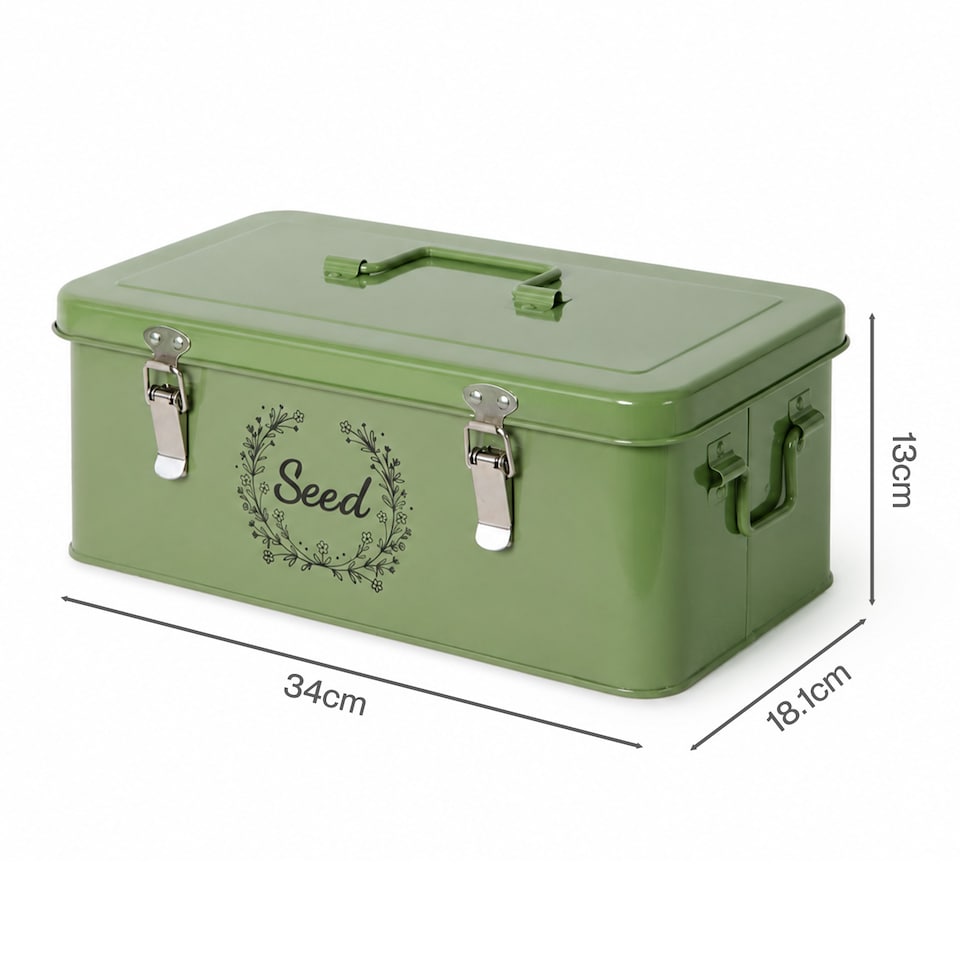 image 1 of TOQUE Seed Box 4-Compartment Storage Box Metal Seed Organiser Dark Green