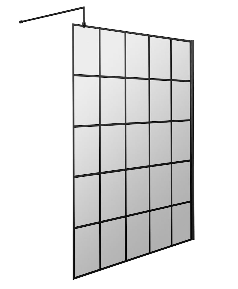 image 1 of 8mm Safety Glass Black Framed Wetroom Screen - 1400mm | Black | Matt Black | 1