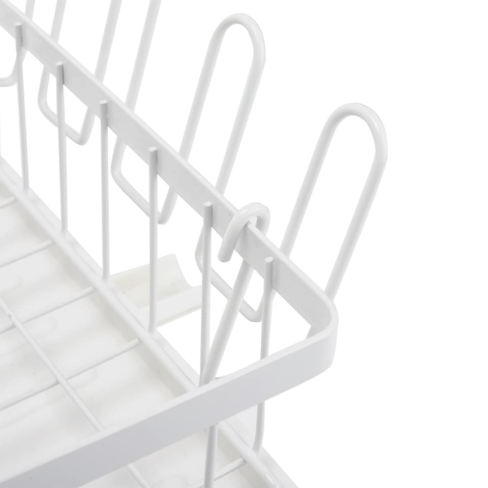 image 1 of Living and Home Steel Dish Rack with Utensil and Glass Holder - White | White
