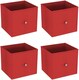 image 1 of Foldable Woven Fabric Storage Cube Box Drawer Insert Organiser Basket with Handle | Red | Red | Pack of 4 | 4