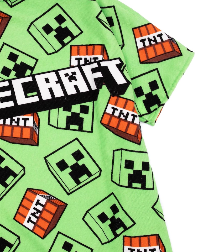 image 1 of Minecraft Kids Towel Poncho | Green Bath Towel For Boys & Girls | Creeper TNT Explosive Swimwear | Hooded Graphic Beach Cover Up | Cosy Swim Accessory Gift for Children