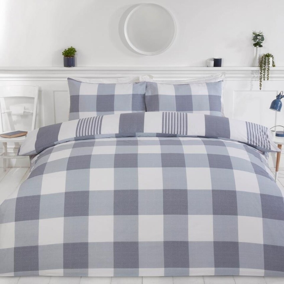 image 1 of Chambray Stripe Duvet Cover Set - King