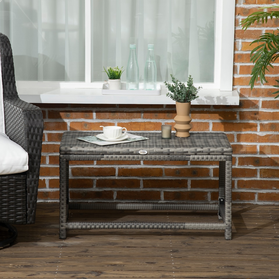 image 1 of Outdoor Coffee Table w/ Plastic Board Under the Full Woven Table Top, Grey