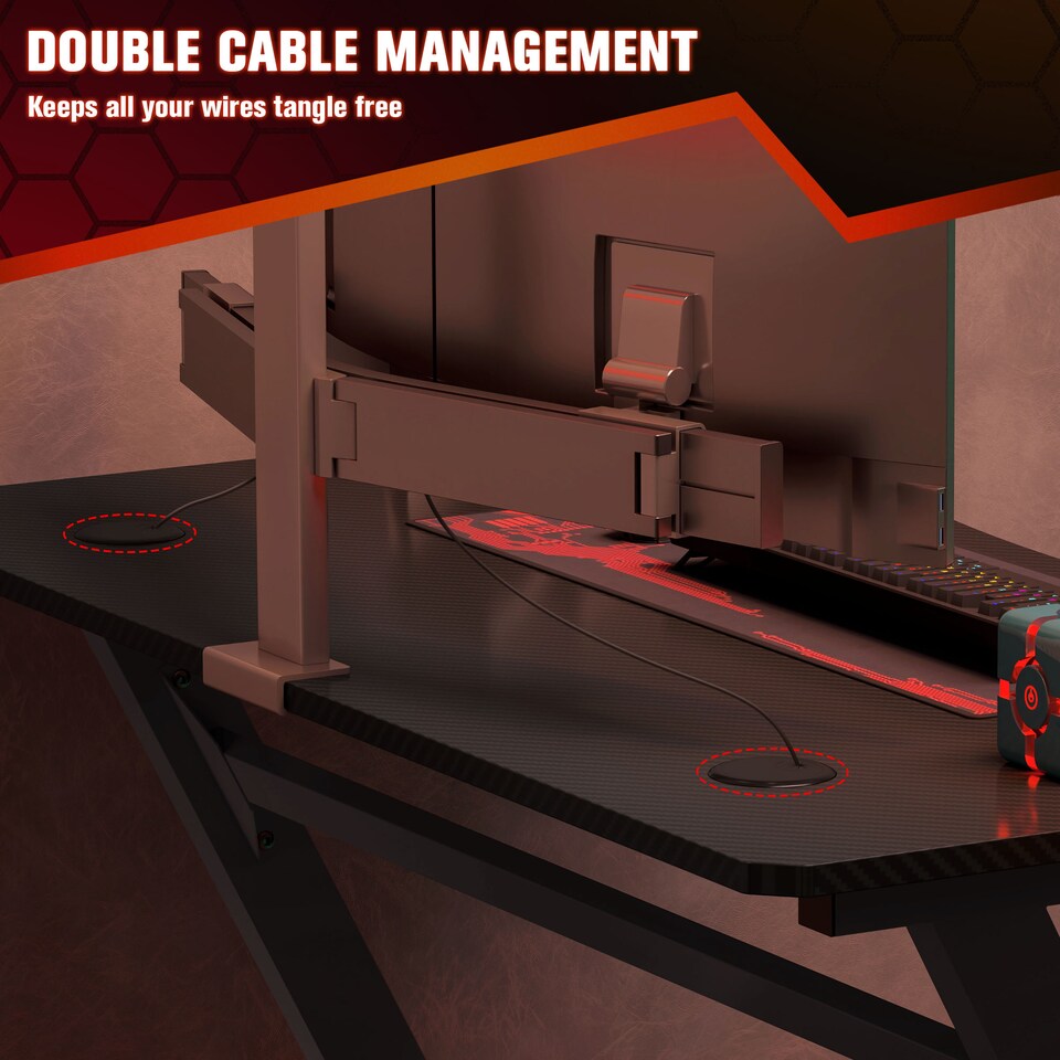 image 1 of HOMCOM Gaming Desk 120 x 65 cm Steel Frame with Cup Holder, Headphone Hook, Adjustable Feet and Cable Organiser, Home Office Computer Table, Black