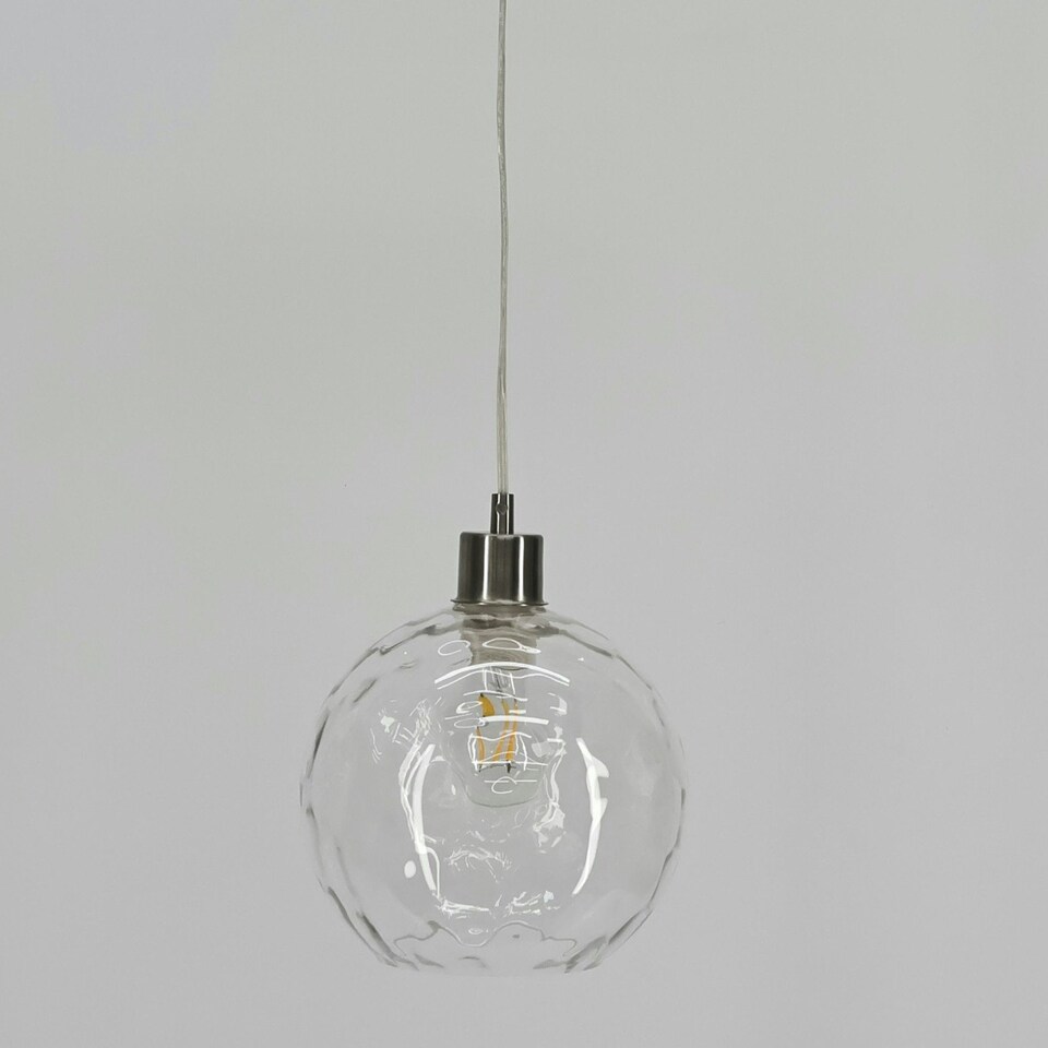 image 1 of First Choice Lighting Barnum Clear Dimple Glass Globe with Satin Nickel Pendant Fitting Silver | Clear