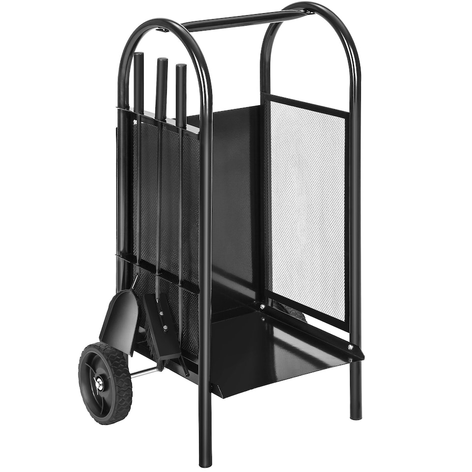 image 1 of Log Holder - fireplace wood storage, with broom, shovel and poker