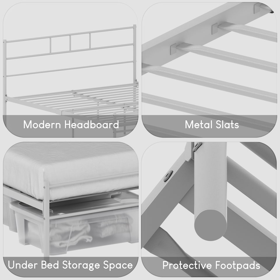 image 1 of Vida Designs Dorset 5ft King Size Bed Metal Frame, White, 150 x 200cm