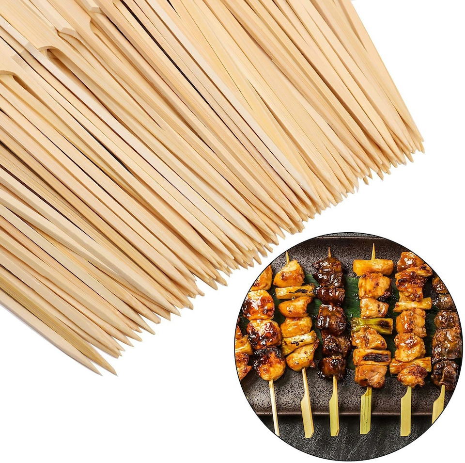 image 1 of 100 BBQ Skewers - 18cm Wooden Bamboo Paddle Skewers