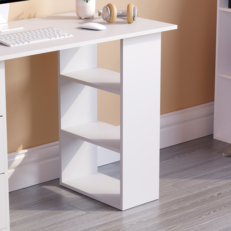 image 1 of Vida Designs Mason 3 Drawer 3 Shelf Computer Desk Home Office Workstation, White