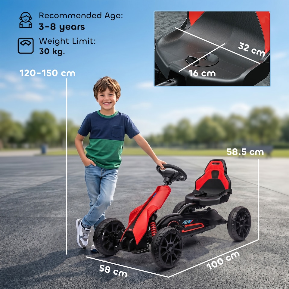 image 1 of HOMCOM Children Pedal Go Kart w/ Adjustable Seat, Handbrake - Red