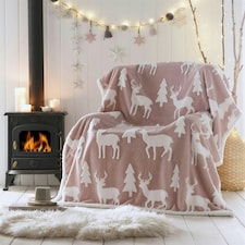 Reindeer Pink Sherpa Fleece Throw Pink | 130x170cm