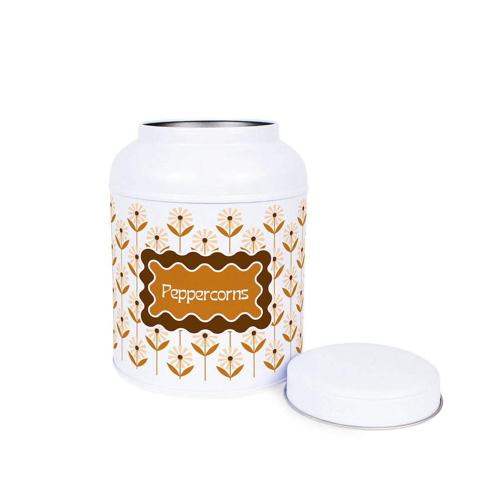image 1 of Geometric Floral Peppercorn Canister - Small Domed Lid Kitchen Storage Jar