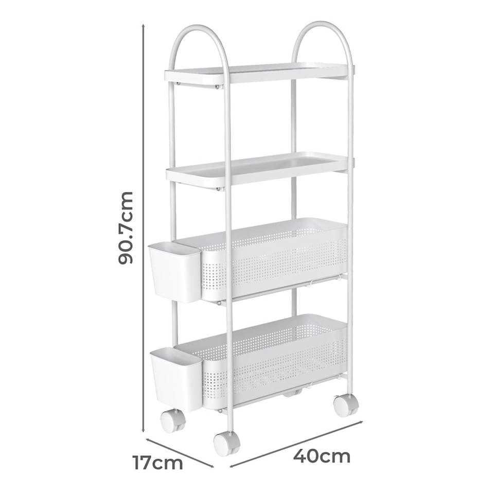 image 1 of Levede 4 Tier Kitchen Trolley Cart Narrow on Wheels Pull out Bakset Storage Bins