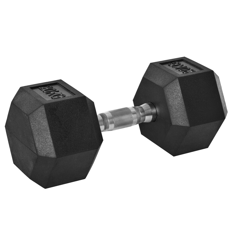 image 1 of HOMCOM 20KG Single Rubber Hex Dumbbell Portable Hand Weights Dumbbell Home Gym