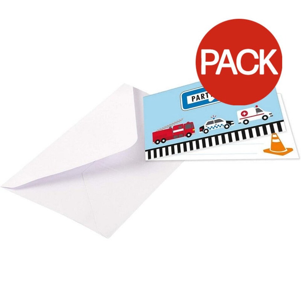 Amscan On The Road Foldover Birthday Invitations (Pack of 8) - Blue/Red/White - One Size