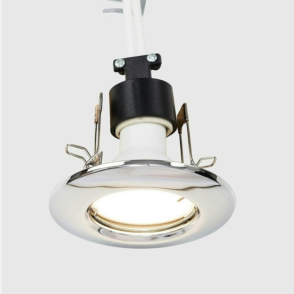 image 1 of ValueLights 6 Pack Silver Chrome Plated Fixed Recessed Ceiling Spotlights Downlights