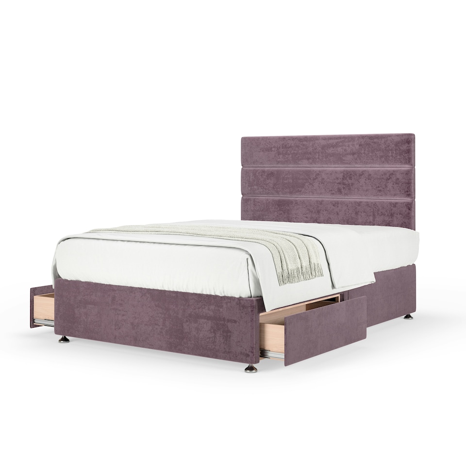 image 1 of Signature Platinum 2000 Pocket Sprung Mauve Naples Velvet 2 Drawer Divan Set And Milan Headboard Small Double